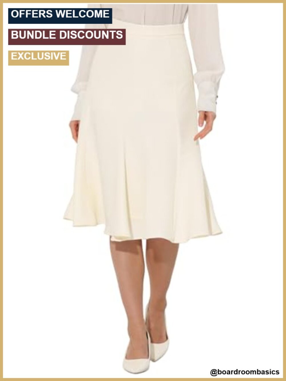 Women's Midi A-Line Skirt, Side Zipper, High Waist, Flared Flowy Work Skirt